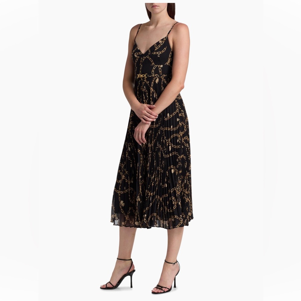 Zimmermann Sunray Pleated Picnic Midi Dress Black Chain-Print Spaghetti Strap 1 - Picture 9 of 16